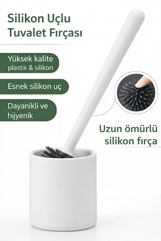 Beyaz Silikon Uçlu Hazneli Tuvalet-Banyo Wc ve Klozet Temizleme Fırçası