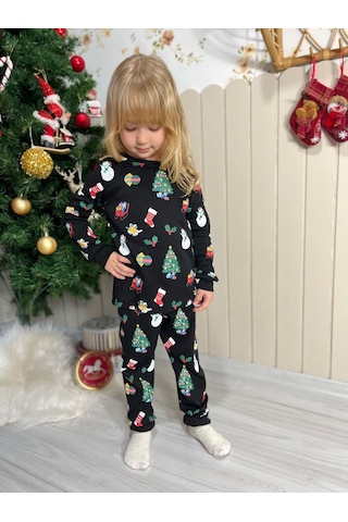 Gökjoy Çocuk Yeni Yıl Temalı Pijama Takımı Siyah
