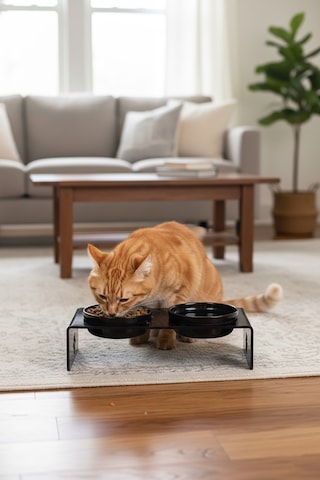 2'li Siyah Pleksi Kedi Ve Köpek Seramik Mama & Su Kabı Paspas Hediye