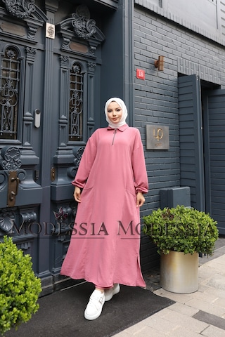 Kadın Pembe Aerobin Uzun Önü Yarım Fermuarlı İkili Takım T1221 Pembe