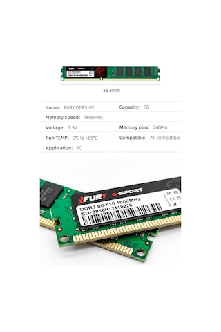 Fury E-Sport DDR3 8 GB 1600 MHz CL11 Masaüstü Ram Bellek