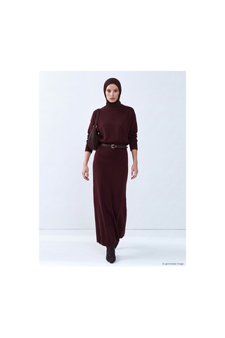 Lc Waikiki Nevavm Farkıyla Lcw Modest Bordo Triko Düz Uzun Kadın Etek Bordo - 931525520 Bordo