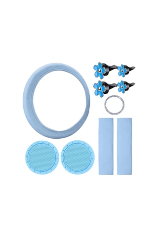 10 Adet Kadınlar İçin Direksiyon Kılıfı Sevimli Aksesuar Seti Mavi Mavi