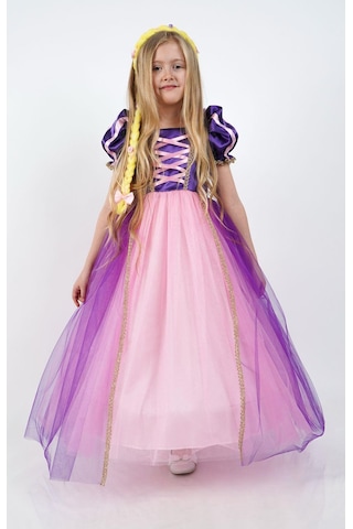 Rapunzel Prenses Kız Çocuk Parti Kostümü Doğum Günü Elbisesi Mor