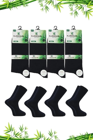 Bambu Erkek Soket Uzun Düz Lacivert Çorap Dikişsiz 4'lü Paket Lacivert