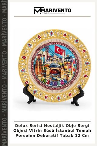 Delux Serisi Nostaljik Obje Sergi Objesi Vitrin Süsü İstanbul Temalı Porselen Dekoratif Tabak 12 Cm