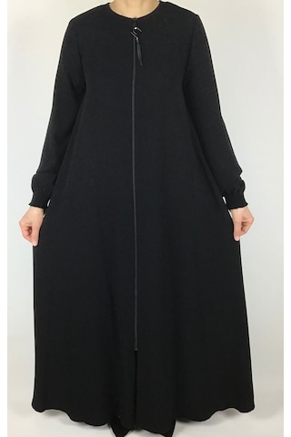 Önü Fermuarlı Gizli Cepli Mevlana Model Ferace Siyah