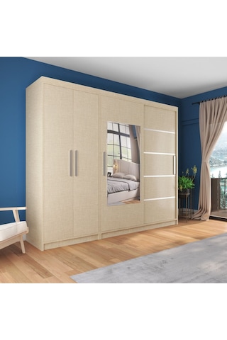 Sürgülü Gardırop Kısmı Kapaklı Sürgülü Gardırop 270cm /210 Cm Koton Vizon