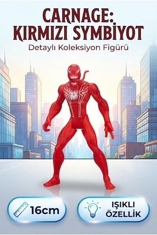 TıfılToys Kırmızı Symbiyot Detaylı Koleksiyon Figürü 16 Cm Işıklı Kırmızı Venom Figür Oyuncağı