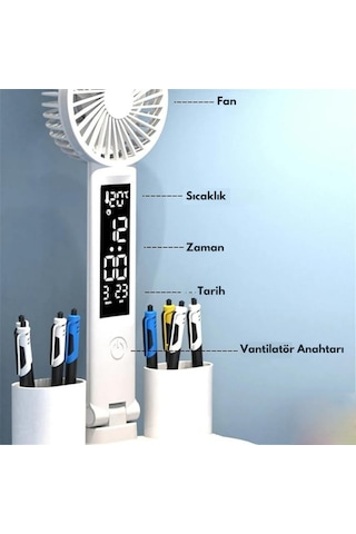 Monozone Çok Fonksiyonlu Fanlı Masa Lambası Saat+tarih+kalemlik