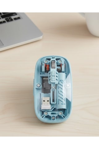 Bluetooth 5.2 Ve 2.4g Usb Kablosuz Mouse Pilli Mavi Tasarım Diğer