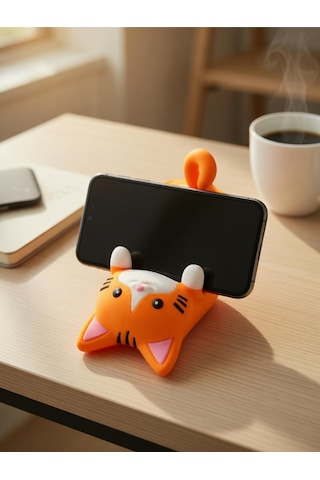 Turuncu Kedi Figürlü Tablet Telefon Tutucu Stand - 3d Baskı Ofis Masaüstü Aksesuarı Ve Biblo