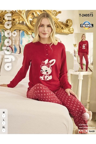 Aydoğan Kadın Düğme Yaka Termal Pijama Takımı 240573k- 1 Adet Kırmızı