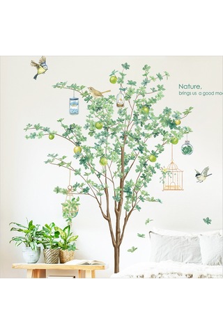 Youmex Yeşil Büyük Ağaç Desenli Nordik Stili Otomatik Yapışkan Duvar Sticker - Oturma Odası Dekorasyonu, Su Geçirmez, Kalan Iz Bırakmaz Zdb-2188 Diğer