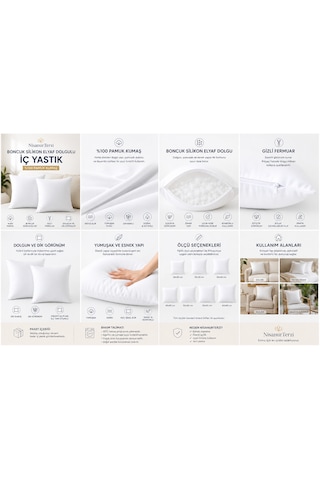 Nisanur-home %100 Pamuk Kumaş Boncuk Silikon Elyaf Dolgulu Gizli Fermuarlı İç Yastık 60 x 60