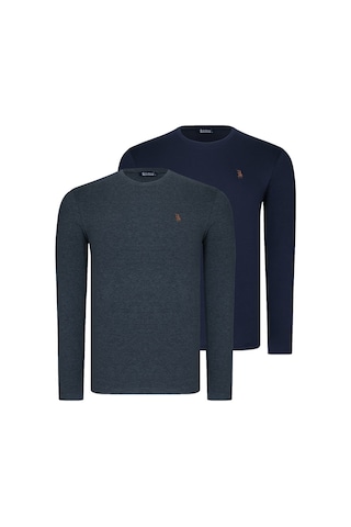 İkili Set T8588 Dewberry Yuvarlak Yaka Erkek Sweatshırt-antrasit-lacivert Antrasit-lacivert