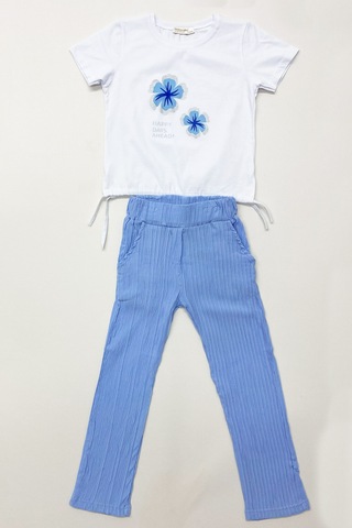 Kız Çocuk Yazlık İkili Takım Çiçek Baskılı E35 Beyaz