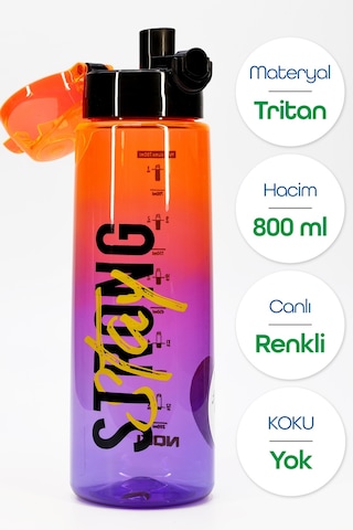 Su Matarası Tritan Geniş Ağız Su Şişesi Grafiti Spor Matarası Suluğu Bpasız 800 Ml Turuncu 0104