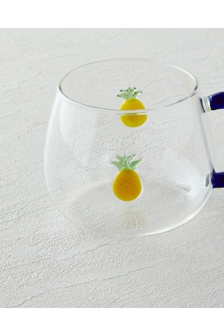 English Home Pineapple Borosilikat Cam Kupa 400 Ml Sarı-lacivert