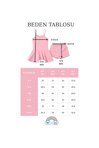My Kids Wear Kız Çocuk Garson Mayo Elbiseli Şortlu 2 Li Takım 12415 Açık Pembe
