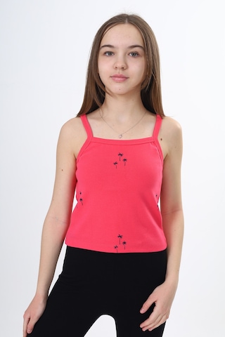 Toontoy Kız Çocuk Baskılı Kare Yaka Basic Atlet Pembe