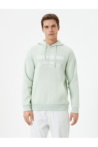 Koton Kapşonlu Sweatshirt Kolej Baskılı Kanguru Cep Detaylı Yeşil 4wam70218mk Yeşil