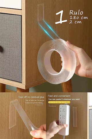 Şeffaf Çift Taraflı Bant,çift Taraflı Yapışkan Bant Şeffaf 19mm X 4m 4 Metre