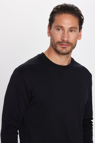 Tudors Unisex Relax Fit Rahat Kesim %100 Pamuk Uzun Kollu Bisiklet Yaka Siyah Basic Tişört-32654 Siyah