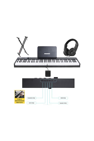 Midex PLX-100BK-ST Taşınabilir Dijital Piyano Tuş Hassasiyetli 88 Tuş Bluetooth Şarjlı (STAND Sustain Kulaklık Çanta Metod)