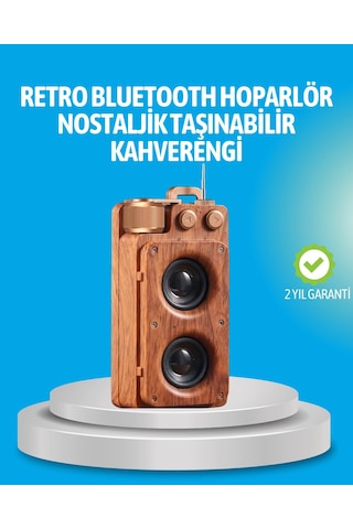 Retro Bluetooth Hoparlör Ahşap Görünümlü 5w Çift Stereo Ses
