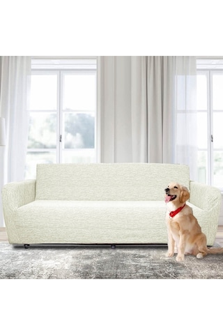 Jakarlı 3 3 1 1 Taş-gri Lastikli Kanepe Örtüsü Lastikli Koltuk Örtüsü Koltuk Kılıfı Takımı Krem 180x220