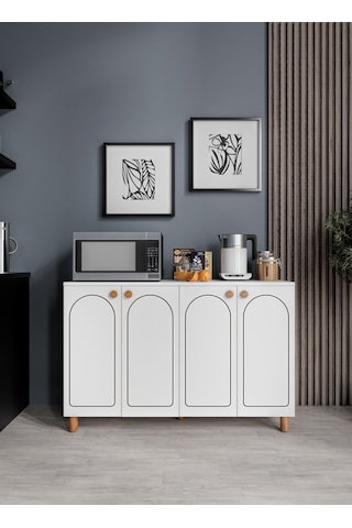 Stella Çok Amaçlı Bohem Dolap, 4 Kapaklı Bohem Mutfak Dolabı