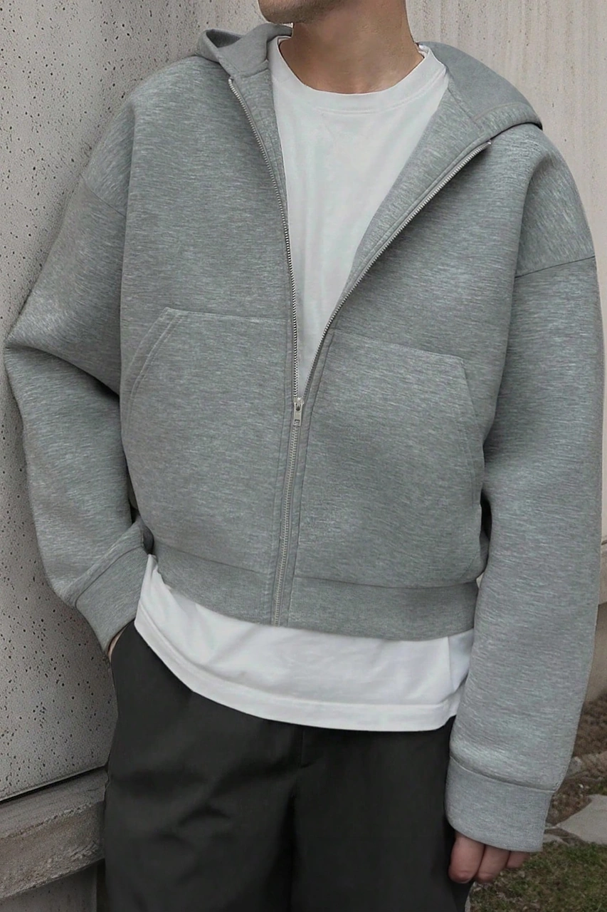 Ghassy Co. Erkek Pamuklu Günlük Rahat İlkbahar Ve Sonbahar Çok Yönlü Kemer Boy Kapüşonlu Sweatshirt Gri