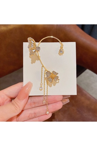 Samdoo Altın Sağ Tekli Kelebek Tassel Gömlek Kulağık, Deliksiz Kulaklık, Fransız Stilinde Modern Kadın Aksesuarı Re2204585 Gold