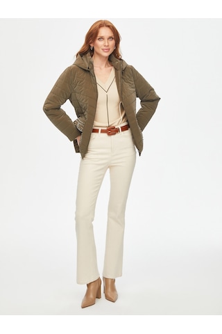 Trok Cepli Kadife Görünümlü Kapüşonlu Kapitone Mont 69435 U6943554 Haki