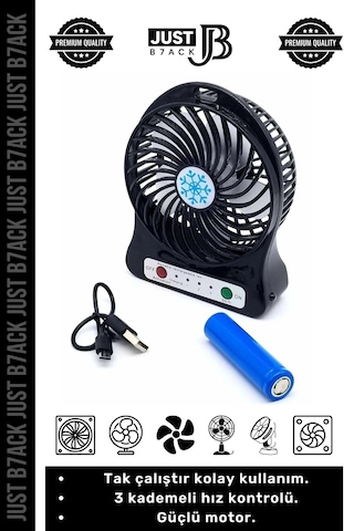 Masafanı 3 Mod Şarjlı Aydınlatmalı Sessiz Mini Pervaneli Soğutucu Küçük Masaüstü Vantilatör Fan