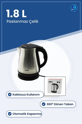 Su Isıtıcı Kettle Çelik Kablosuz 1.8 L Taban Otomatik Kapanma M