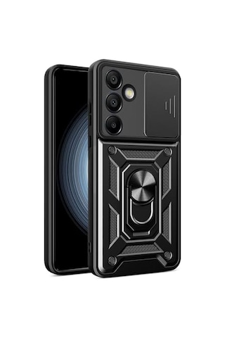 Galaxy İle Uyumlu S24 Fe Kılıf Magnetik Standlı Kamera Korumalı Zore Sürgülü Vega Kapak Siyah Diğer