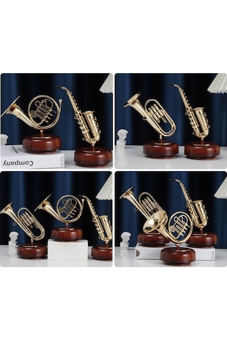 Ulzyvf Doğa Müzik Kutusu - Pirinç Üflemeli Çalgı Minyatürü Korno, Trompet Veya Saksafon Seçenekli - Mekanik Kurmalı Müzik Kutusu