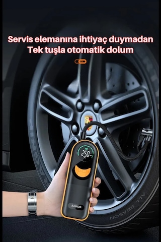 Aimod Airslim Mini Taşınabilir Şarjlı Araba Hava Kompresörü Led Işıklı Oto Araç Lastik Top Şişirme Pompası Kablosuz