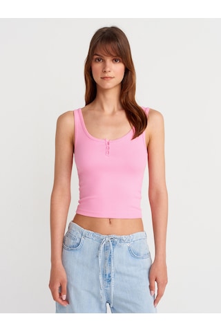 Dilvin 21158 Düğmeli Askılı Top-pembe Pembe