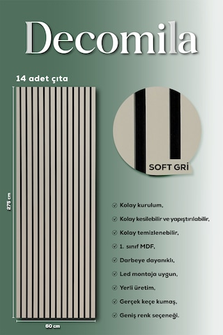 Mdf Ahşap Akustik Duvar Paneli 60x275 Cm - Soft Gri 60x275