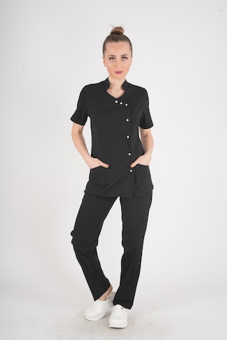 Aylu Model Soft Likra Siyah Hemşire Doktor Aşçı Scrubs Üniforma Takımı Siyah