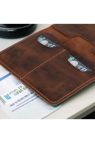 Viaggio Hakiki Deri, El Yapımı, Pasaport Kılıfı, Antik Kahve Kahverengi