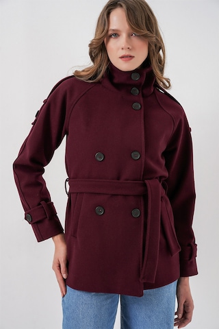 Bigdart Kadın Kuşaklı Kaşe Kaban 9162 - Bordo