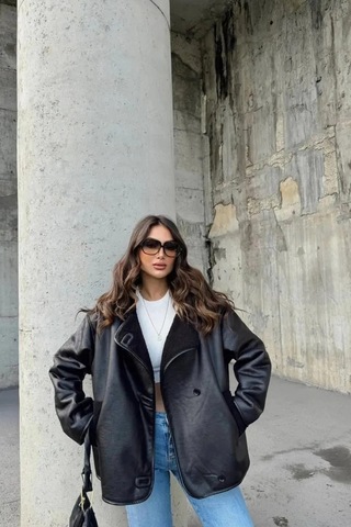 Candybia Kadın Siyah Oversize Ceket Siyah Siyah