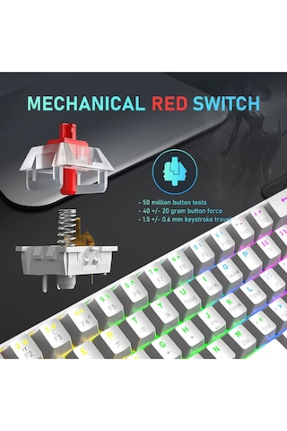 T60 Kırmızı Switch Mekanik Klavye Kablolu Gaming Driverli Oyuncu Klavyesi T60 Mini Q Klavye