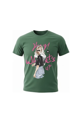 Urbantrendstore Unisex Genç Kız Whats Up Oversize Fit Rahat Geniş Salaş T-shirt Günlük Tişört Yeşil