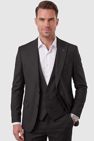 Deepsea Siyah Slim Fit Likralı 3 Lü Takım Elbise Ceket Yelek Pantolon Modern Şık Tasarım 2601798