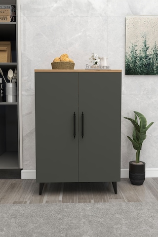 Pegasus 3 Raflı 2 Kapaklı Çok Amaçlı Dolap Mutfak Banyo Balkon Erzak Killer Dolabı Çam-antrasit